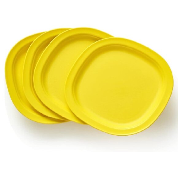 Tupperware Microwaveable Set of 4 Dessert, Party, Salad Plates - Sunshine Yellow - Picture 1 of 4